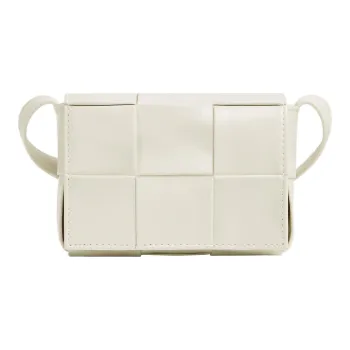 Bottega Veneta CASSETTE Pillow Bag Waxed Leather Cowhide Small Square Bag Shoulder Bag Crossbody Bag Mini Men's White