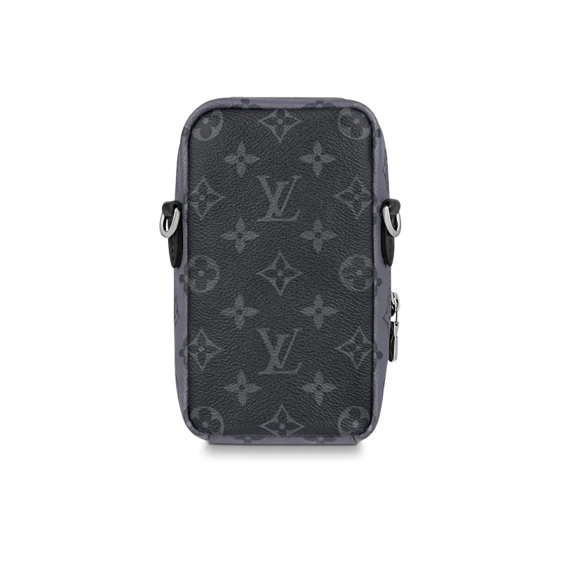 LOUIS VUITTON Coated Canvas Cow Leather Patchwork Trim Cell Phone Pouch Shoulder Bag Crossbody Bag Regular Men's Gray-2