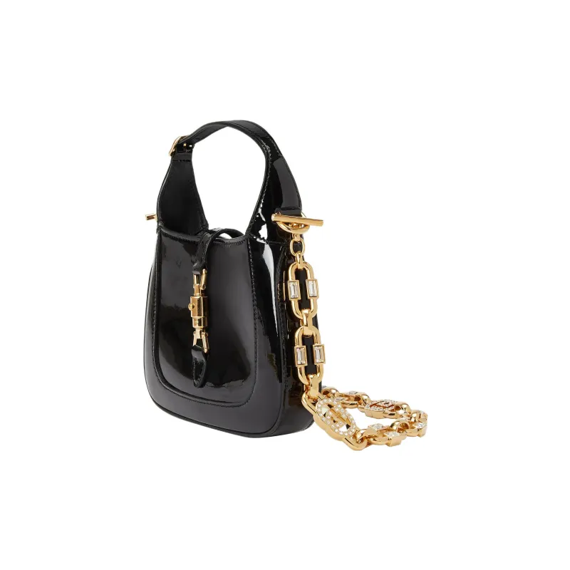GUCCI Jackie 1961 Patent Leather Crescent Shoulder Bag Shoulder Bag Mini Women's Black-1