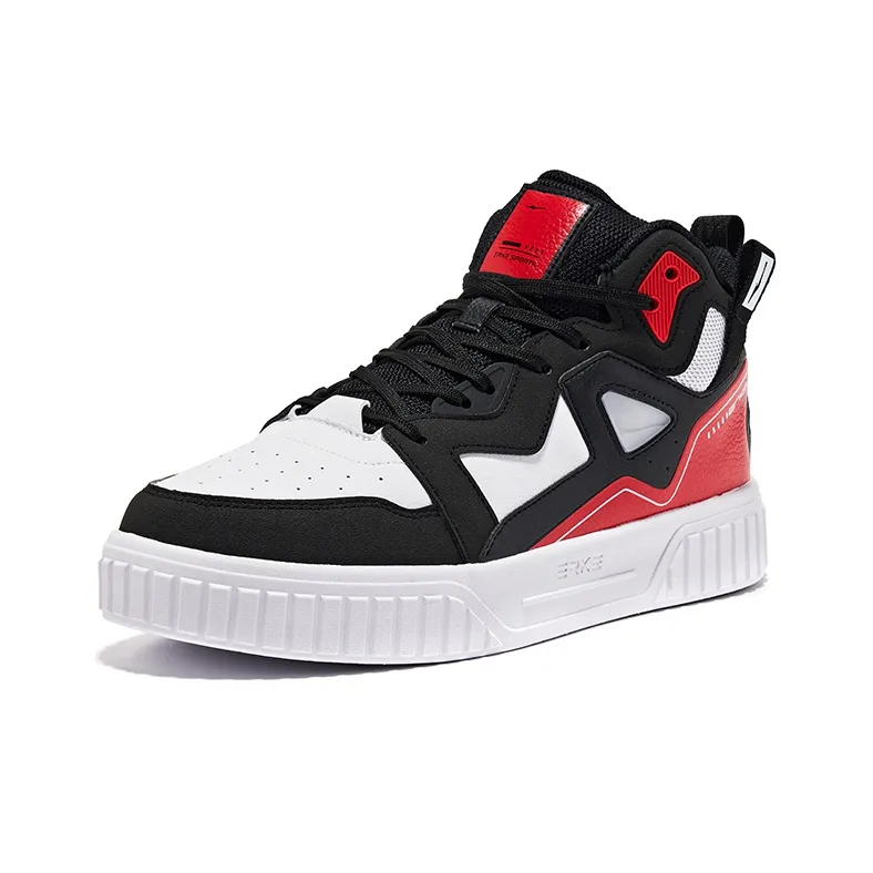 Erke High Top Skateboard Shoes Men's Black Red-2