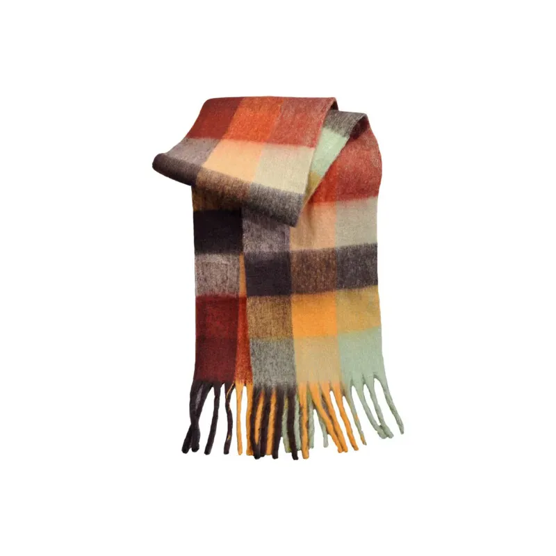 VIVIWELL Knit Scarves Women's Multicolor Red Plaid-1
