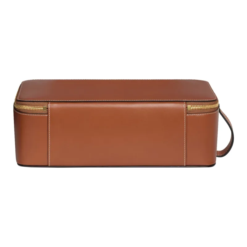 CELINE Shiny Calfskin Toiletry Bag Large Size Women's Brown-1