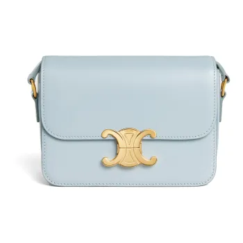 CELINE Triomphe Bright Cow Leather Crossbody Bag, Shoulder Bag Small Size Women's Ice Blue