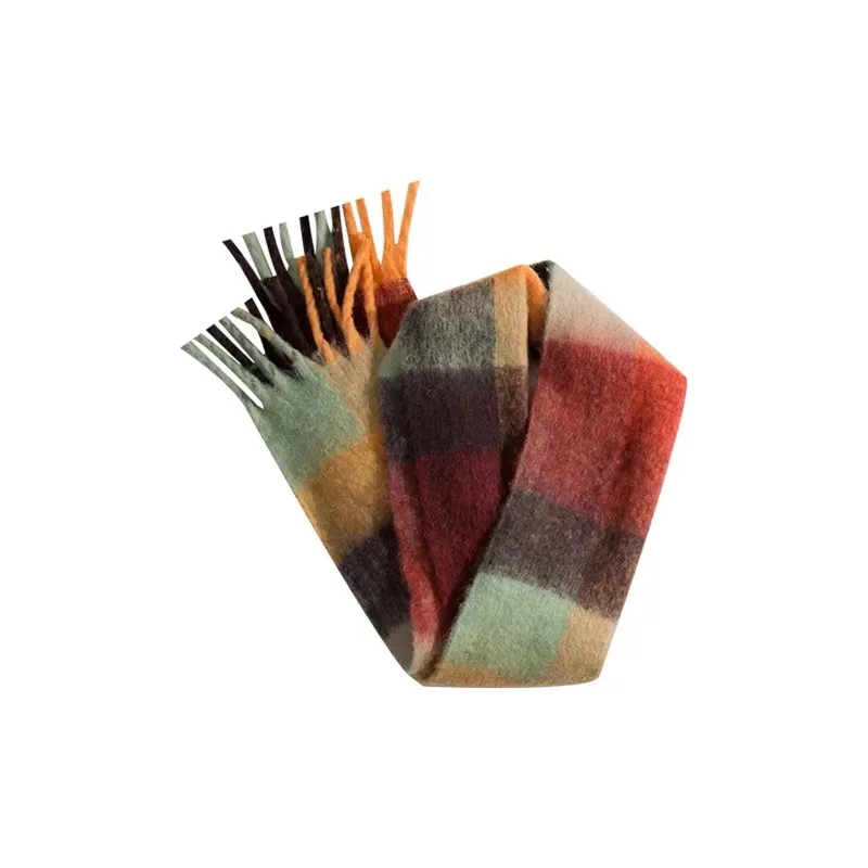 VIVIWELL Knit Scarves Women's Multicolor Red Plaid-2