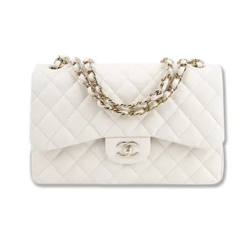 CHANEL Classic Flap CF Cow Leather Chain Bag Shoulder Bag Crossbody Bag Large Size Women's White