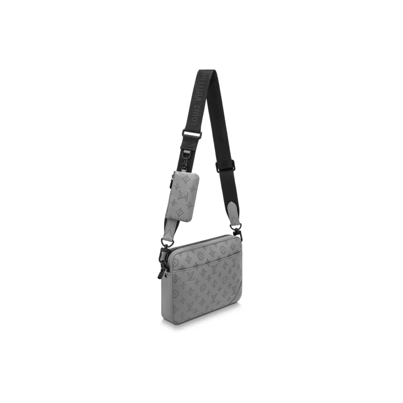 LOUIS VUITTON Duo Messenger Cow Leather Messenger Bag, Shoulder Bag, Crossbody Bag Men's Gray-3