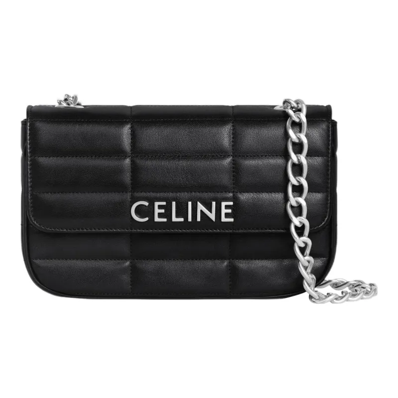 CELINE MATELASSE MONOCHROME Series Goatskin Crossbody Bag, Shoulder Bag Women's Black-0