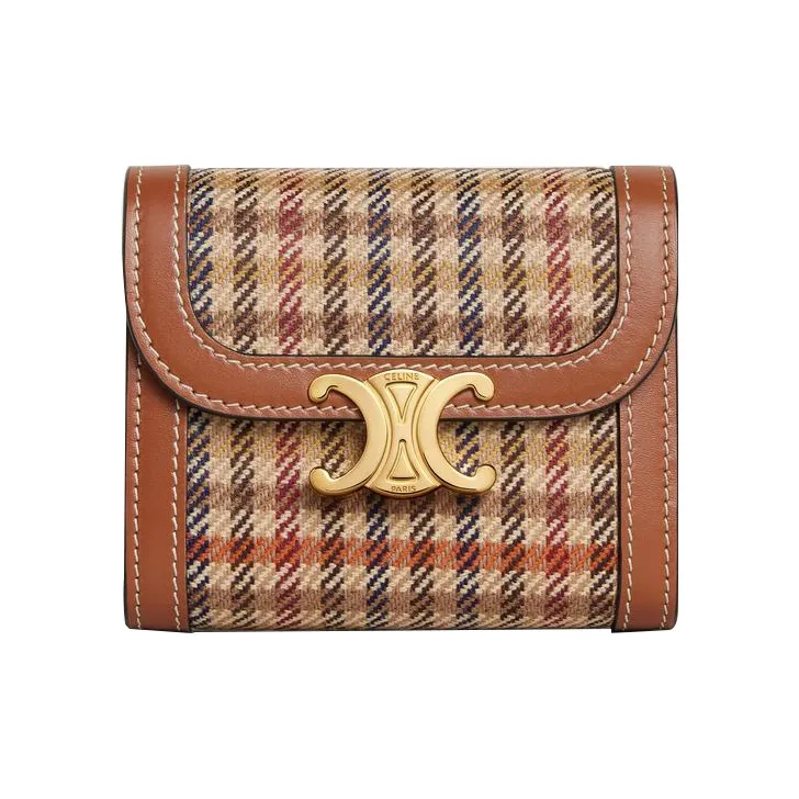 CELINE Triomphe Twill Velvet With Calfskin Trim Wallet Small Size Women's Multicolor-0