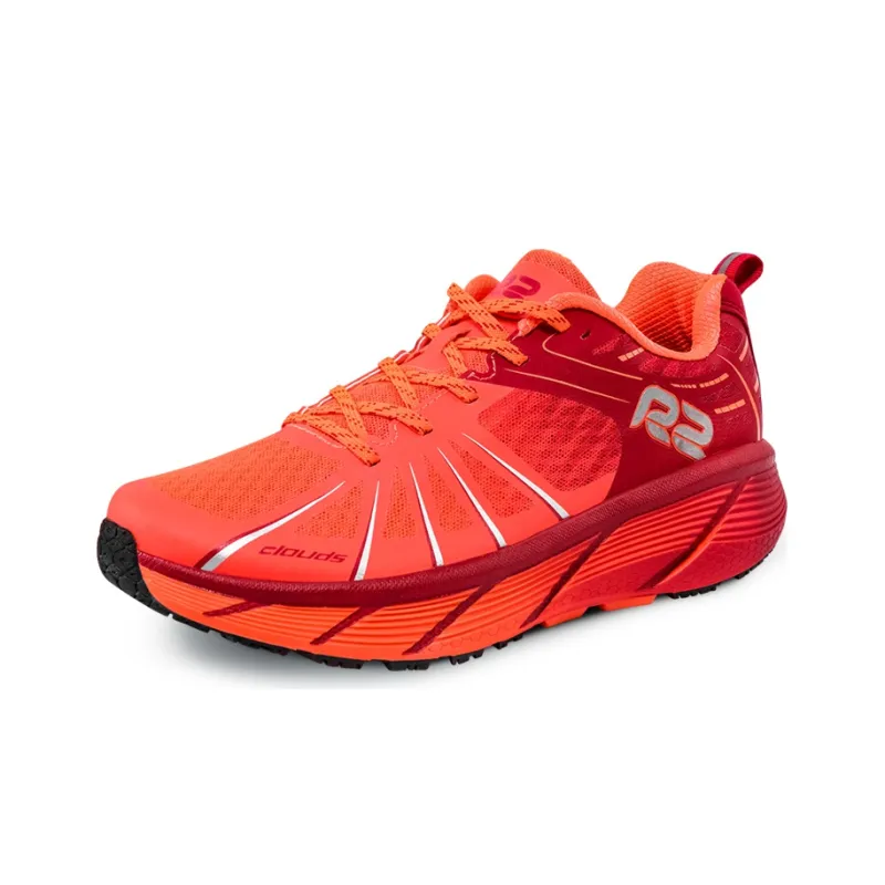R2 REALRUN Abrasion Resistant Breathable Rebound Low Top Running Shoes Unisex Deep Red Bright Orange-2