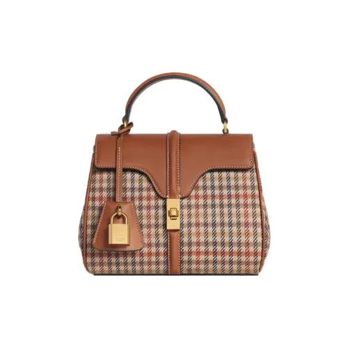 celine Camarat 16 Plaid And Natural Calfskin Trim Shoulder Bag Crossbody Bag Handbag Mini Women's Multicolor