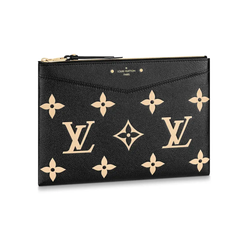 LOUIS VUITTON Grain Cow Leather Clutch Women's Black-0