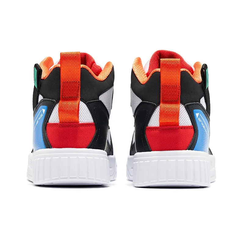 Erke High Top Skateboard Shoes Men's Jet Black Colorful Blue-3