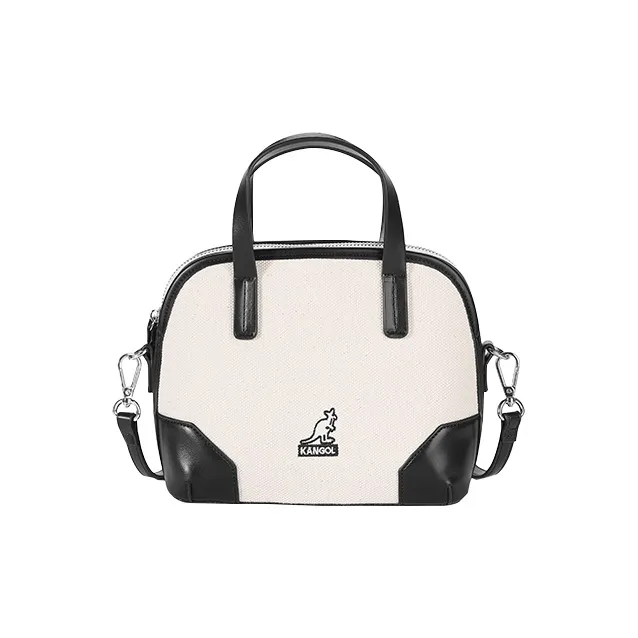 KANGOL PU Leather Canvas Dome Bag, Handbag, Crossbody Bag Medium Size Women's Multicolor-8