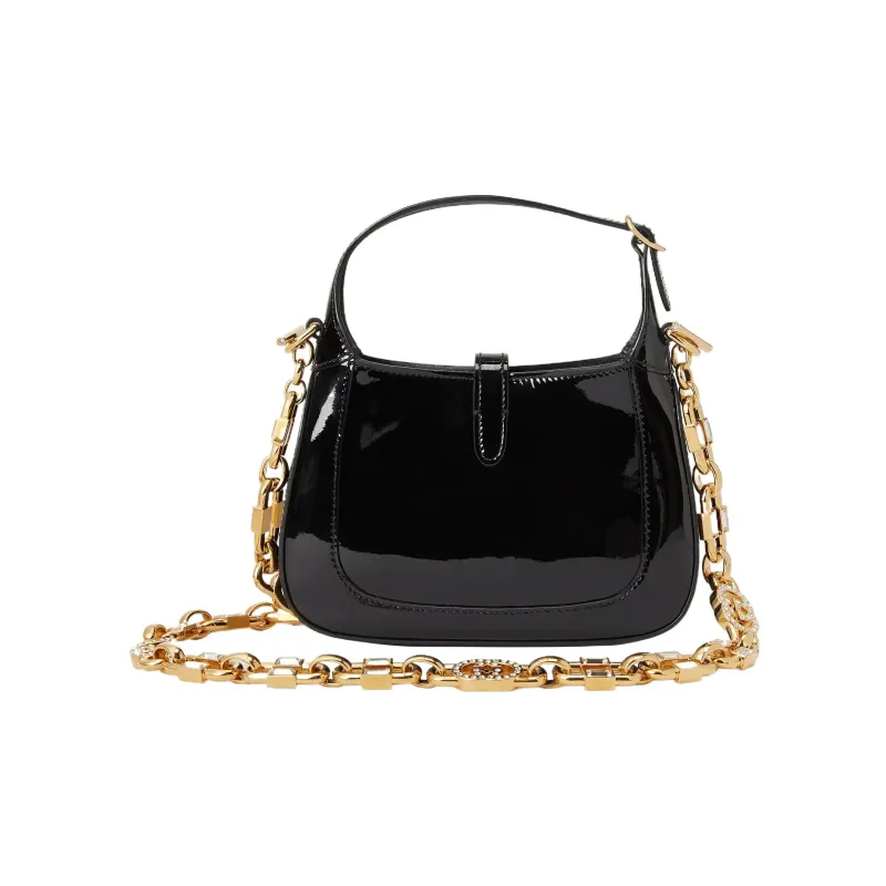GUCCI Jackie 1961 Patent Leather Crescent Shoulder Bag Shoulder Bag Mini Women's Black-2