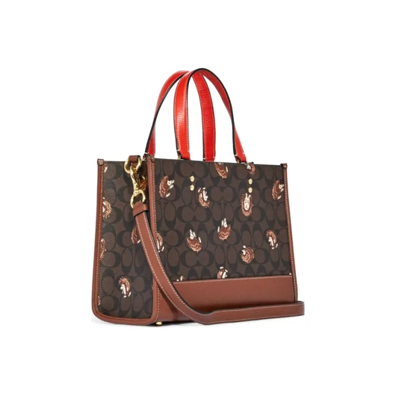 COACH Dempsey Cow Leather Tote Bag, Single Shoulder Crossbody Handbag Women's Brown Monogram-1
