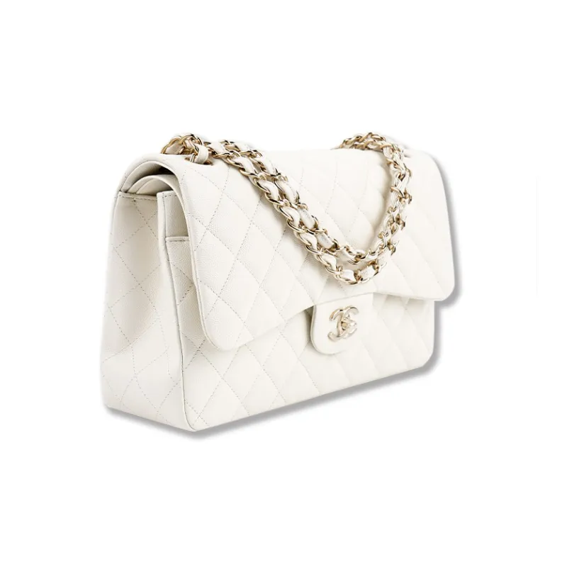 CHANEL Classic Flap CF Cow Leather Chain Bag, Shoulder Bag, Crossbody Bag Tubas Women's White-1