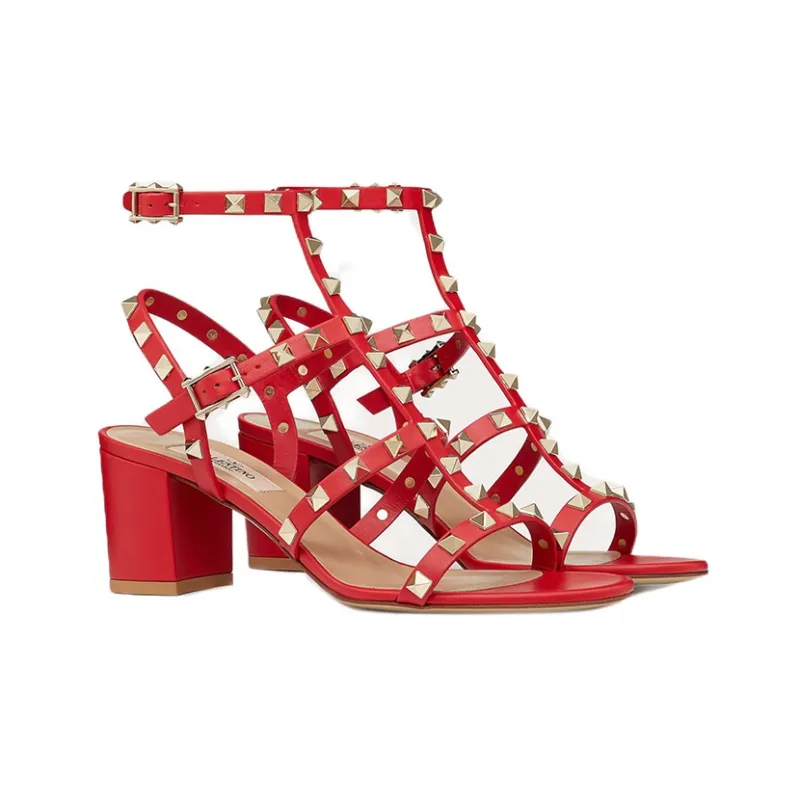 Valentino Rockstud Stylish Sandal Women's Red-2