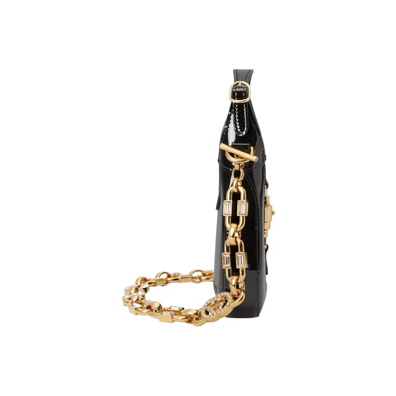 GUCCI Jackie 1961 Patent Leather Crescent Shoulder Bag Shoulder Bag Mini Women's Black-3