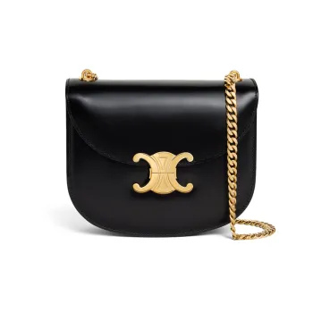CELINE Triomphe Shiny Calfskin Crossbody Bag Shoulder Bag Women's Black