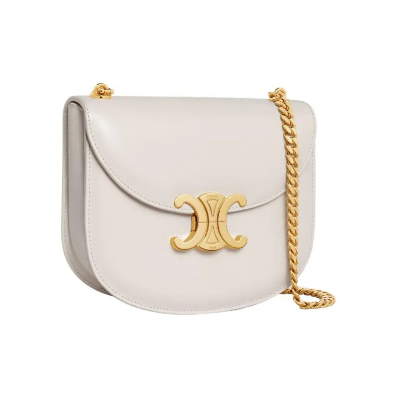 CELINE TriompheBesace Shiny Calfskin Crossbody Bag Shoulder Bag Women's White-2