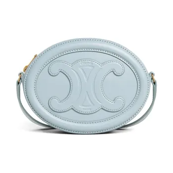 CELINE Cuir Triomphe Calfskin Mooncake Bag Oval Shoulder Bag, Crossbody Bag Regular Women's Ice Blue