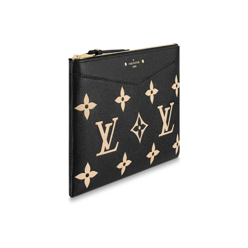 LOUIS VUITTON Grain Cow Leather Clutch Women's Black-1