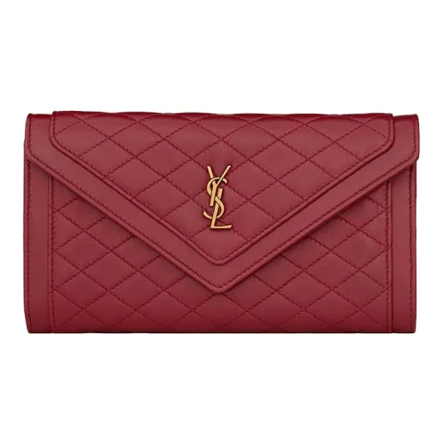 SAINT LAURENT skirt Sheepskin Wallet Large Size Women's Burgundy