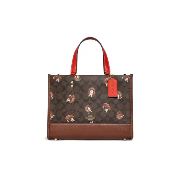 COACH Dempsey Cow Leather Tote Bag, Single Shoulder Crossbody Handbag Women's Brown Monogram