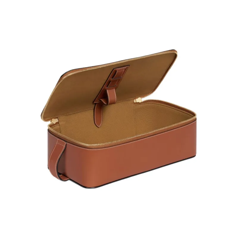 CELINE Shiny Calfskin Toiletry Bag Large Size Women's Brown-2