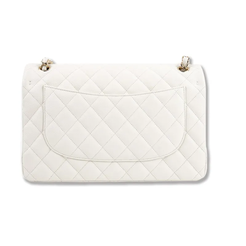 CHANEL Classic Flap CF Cow Leather Chain Bag, Shoulder Bag, Crossbody Bag Tubas Women's White-2