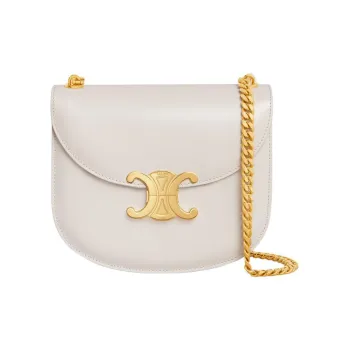 CELINE TriompheBesace Shiny Calfskin Crossbody Bag Shoulder Bag Women's White