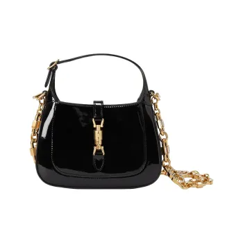 GUCCI Jackie 1961 Patent Leather Crescent Shoulder Bag Shoulder Bag Mini Women's Black