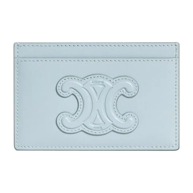 CELINE Cuir Triomphe Shiny Calfskin Card Holder Women's Ice Blue-0