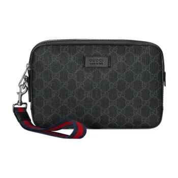 GUCCI Canvas With Leather Toiletry Bag Clutch Trumpets Men's Gray Black