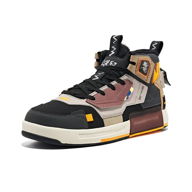 Erke Qidian Gintama Collection High Top Skateboard Shoes Men's Black Gray-2