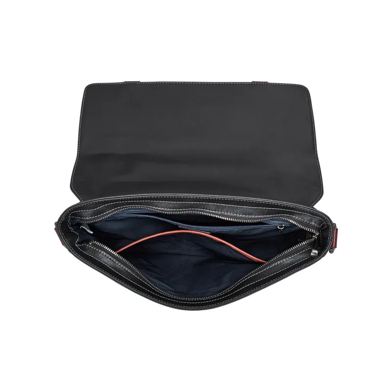 Hush Puppies Vegetable Tanned Top Grain Cow Leather Messenger Bag, One Shoulder Handbag Large Size Men's Black-1