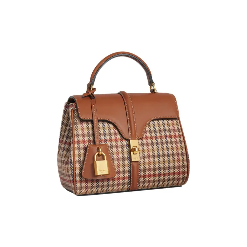 CELINE 16 Plaid And Natural Calfskin Trim Shoulder Bag Crossbody Bag Handbag Mini Women's Multicolor-2
