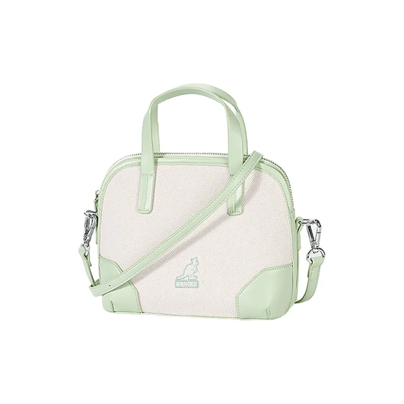 KANGOL PU Leather Canvas Dome Bag, Handbag, Crossbody Bag Medium Size Women's Multicolor-1