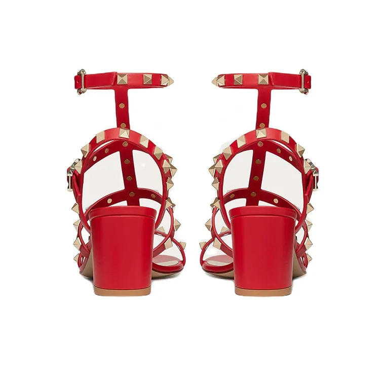 Valentino Rockstud Stylish Sandal Women's Red-4