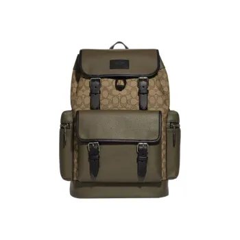 COACH Sprint Cow Leather With Fabric Backpack Large Size Men's Olive Green