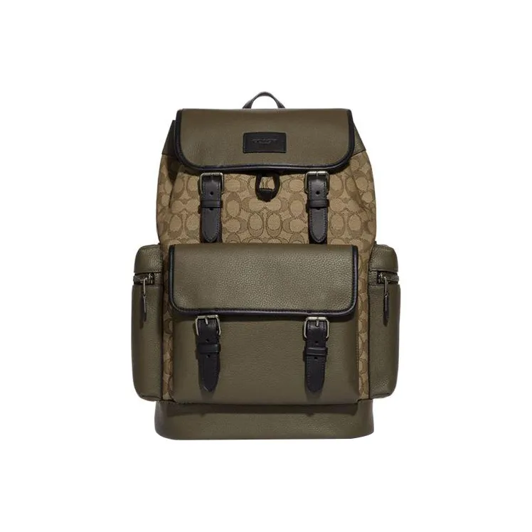 COACH Sprint Cow Leather With Fabric Backpack Tubas Men's Olive Green-0