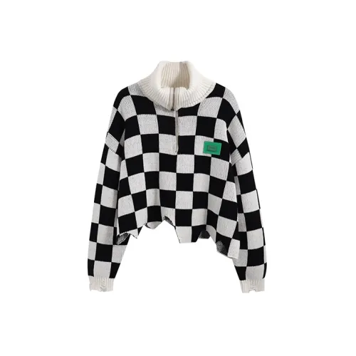 FPMZ Crop Tops Women's Black/White Plaid Fabric