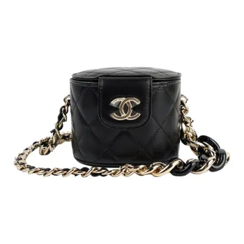 CHANEL Lambskin Box Bag, Chain Bag, Makeup Bag Women's Black