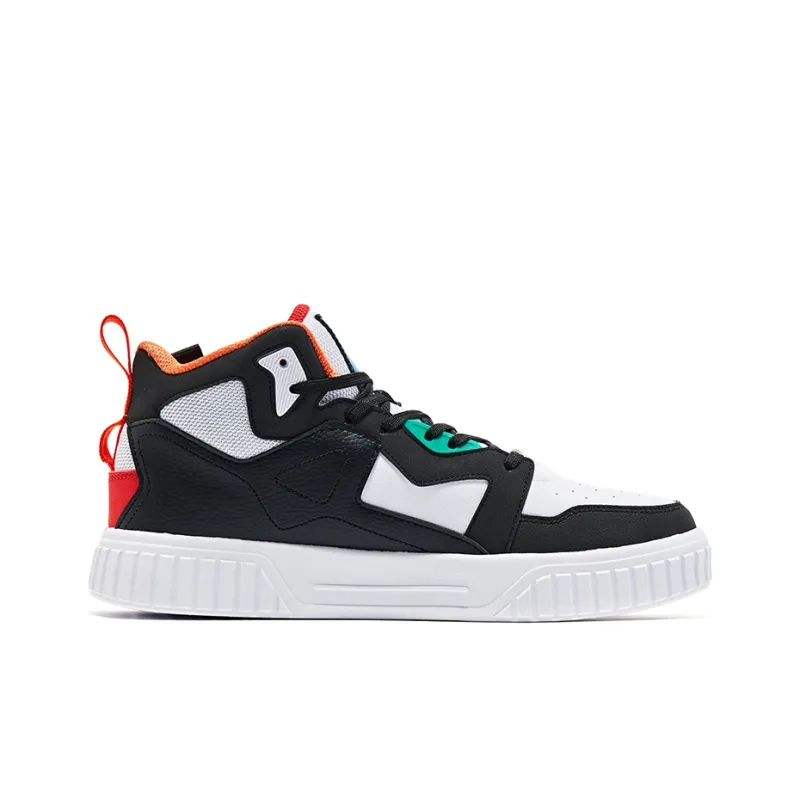 Erke High Top Skateboard Shoes Men's Jet Black Colorful Blue-1