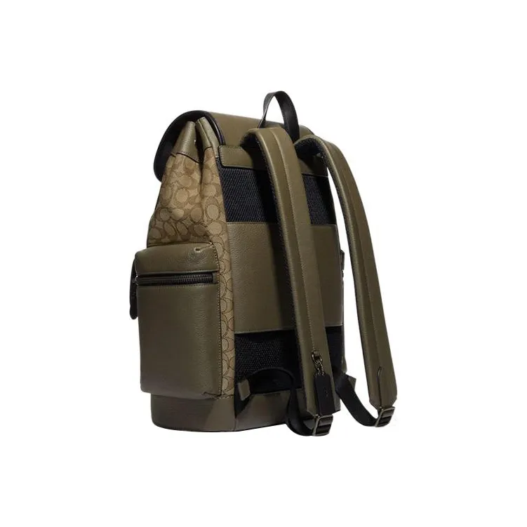 COACH Sprint Cow Leather With Fabric Backpack Tubas Men's Olive Green-1