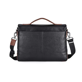 Hush Puppies Vegetable Tanned Top Grain Cow Leather Messenger Bag, One Shoulder Handbag Large Size Men's Black