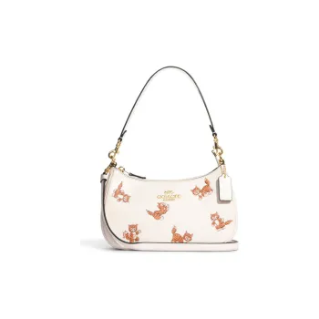COACH Teri Cow Leather Shoulder Bag Crossbody Bag Medium Size Women's Chalk White Print