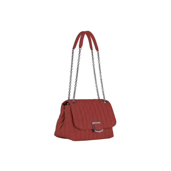 LONGCHAMP Brioche Lambskin With Leather Trim With Cow Leather Shoulder Bag, Crossbody Bag Medium Size Women's Red-1
