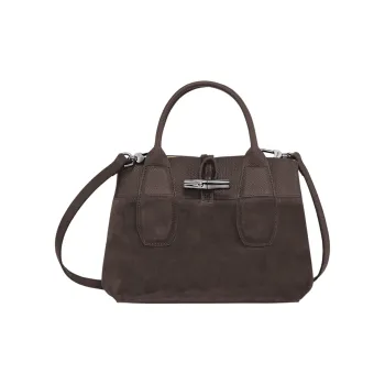 LONGCHAMP Roseau Large Cow Leather Big Bag Shoulder Bag Handbag Small Size Women's Ebony Brown