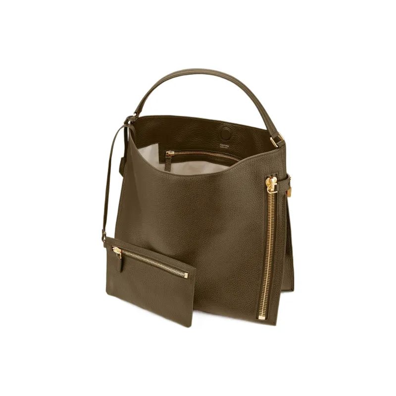 TF ALIX Grain Leather Hobo Bag, One Shoulder Handbag Women's Jasper-3